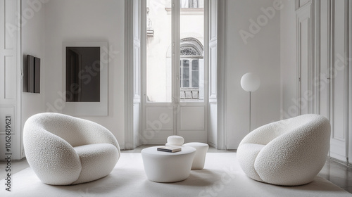 Wallpaper Mural Modern Scandinavian home interior design characterized by an elegant living room, Trendy modern white living room design, scenes of comfortable elegance. Torontodigital.ca