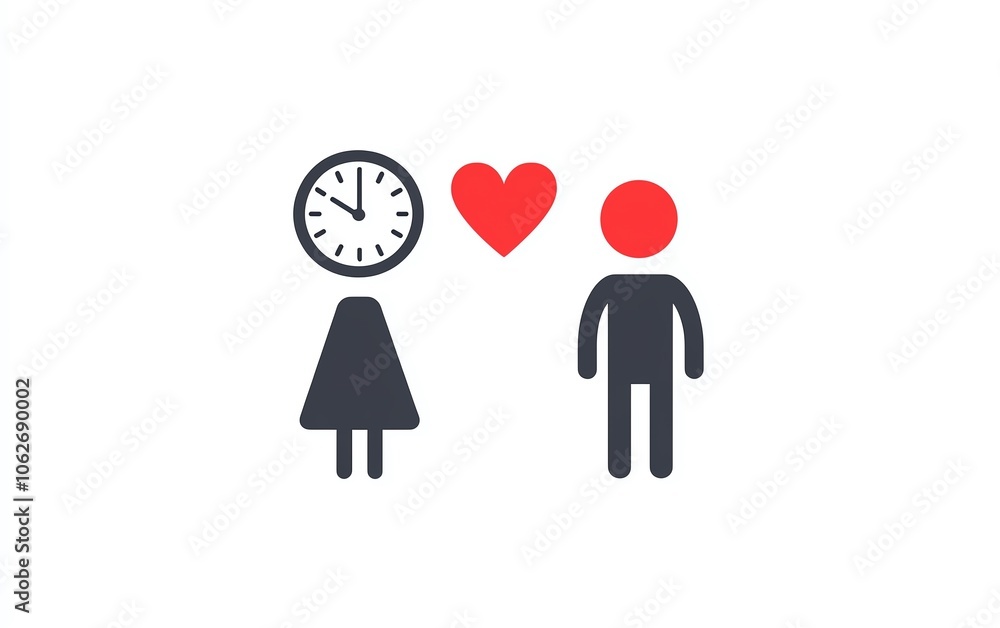 Iconic representation of love and time concept, white isolate background. Iconic representation of love and time concept, white isolate background.