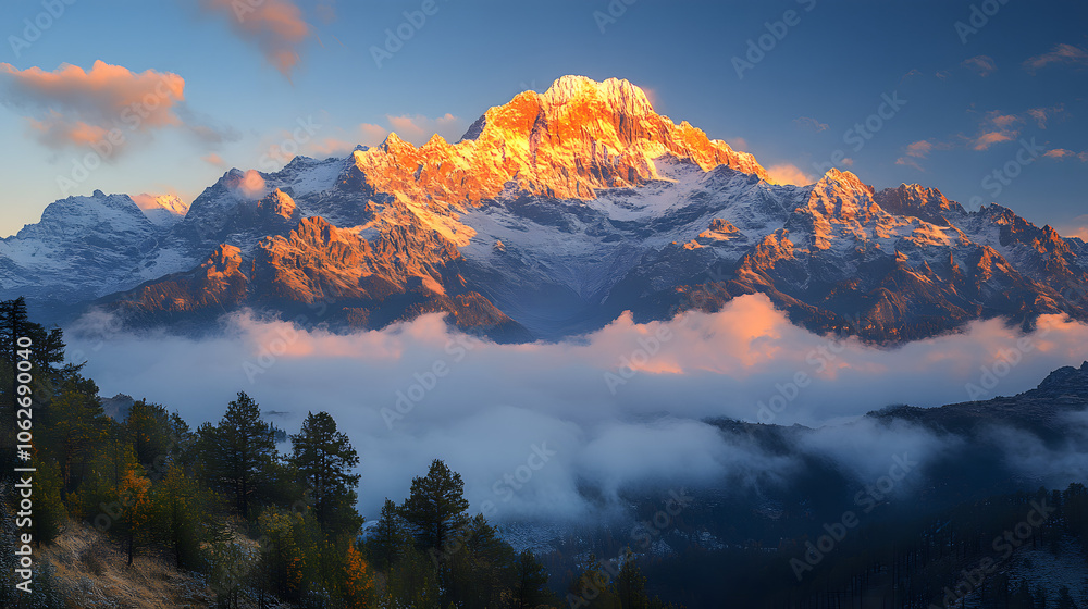 Beautiful Winter Sunrise Over Snow-Capped Mountains With a Golden Sky
Beautiful Winter Sunrise Over Snow-Capped Mountains With a Golden Sky