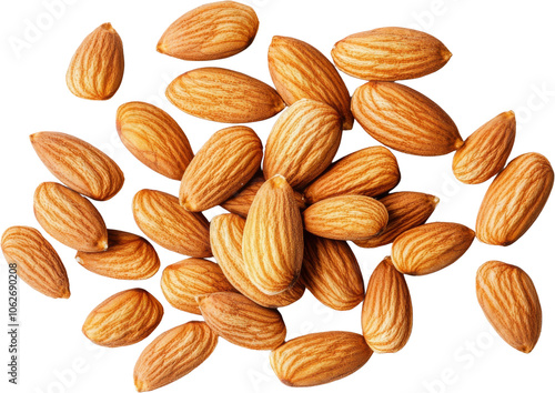 Almonds on transparent background, healthy food and nutrition concept