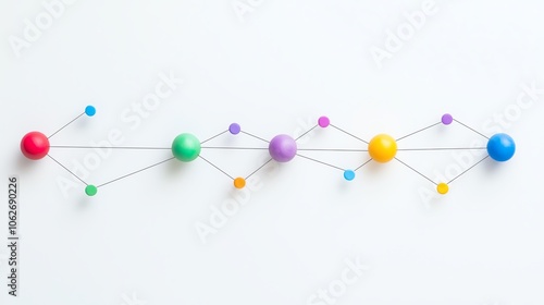 Colorful spheres connected by lines on a white isolated background. photo