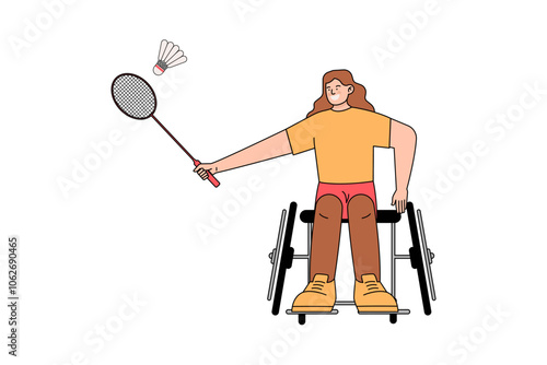 Woman in Wheelchair Playing Badminton Illustration