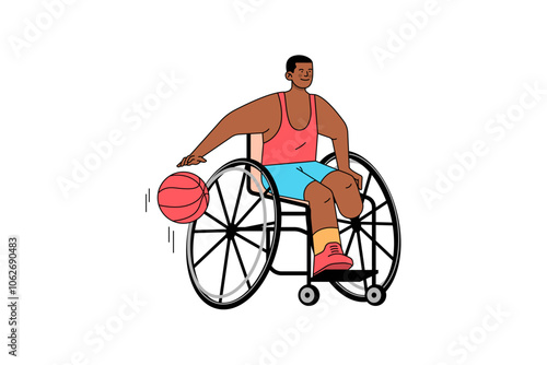 Man in Wheelchair Playing Basketball Illustration