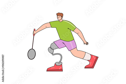 Man with Prosthetic Leg Playing Badminton Illustration