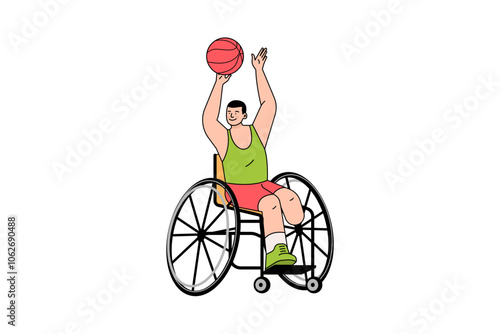 Man in Wheelchair Shoots a Basketball Illustration