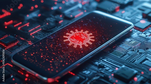 Wallpaper Mural Smartphone Virus Detected. Smartphone showing a warning about a potential virus threat digital red alert flashing on the screen. Malware. Scam. Ransomeware. Torontodigital.ca