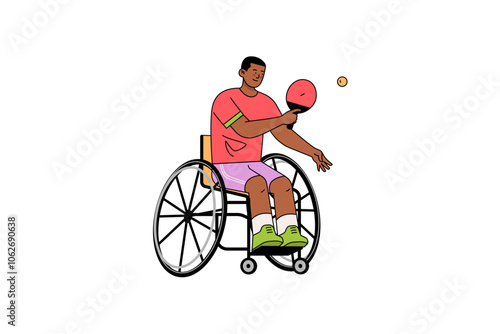 Man in Wheelchair Playing Table Tennis Illustration