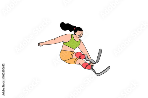 Woman with Prosthetic Leg Doing Long Jump Illustration