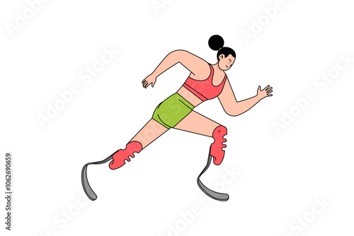 Woman with Prosthetic Legs Sprint Illustration