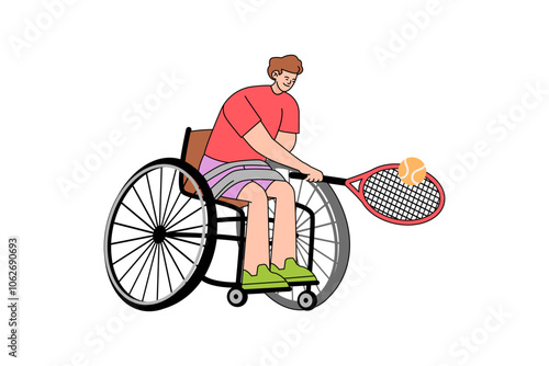 Man in Wheelchair Playing Tennis Illustration