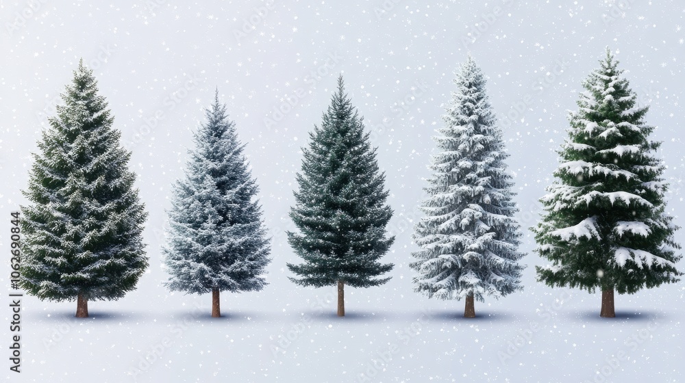 Fototapeta premium Collection of christmas Trees with Snow isolated on transparent or white background