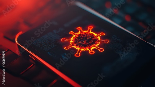 Smartphone Virus Detected. Smartphone showing a warning about a potential virus threat digital red alert flashing on the screen. Malware. Scam. Ransomeware.