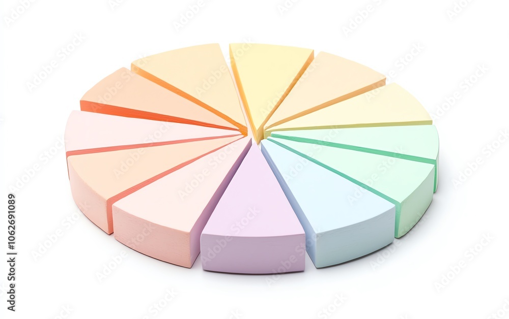 Fototapeta premium Colorful pie chart segments on a white background.
