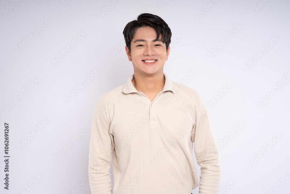 Portrait of young asian businessman wearing sweater and posing on white background Portrait of young asian businessman wearing sweater and posing on white background