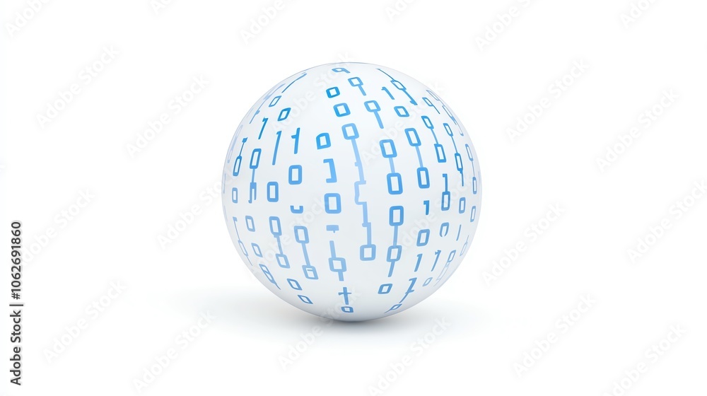 3D digital globe with blue binary code, white isolated background. 3D digital globe with blue binary code, white isolated background.