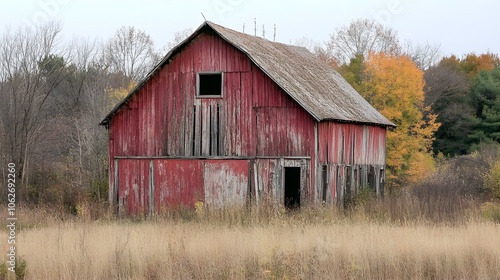 Weathered Red Barn in a Field of Tall Grass