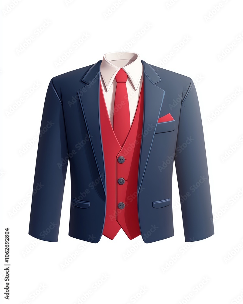 Stylish formal suit with red accents, on a white background. Stylish formal suit with red accents, on a white background.