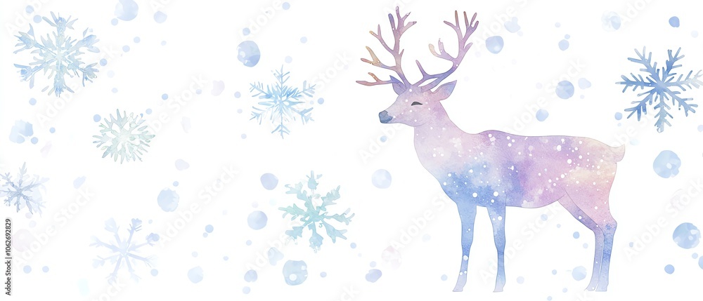 Beautiful watercolor deer with snowflakes on a white background. Beautiful watercolor deer with snowflakes on a white background.