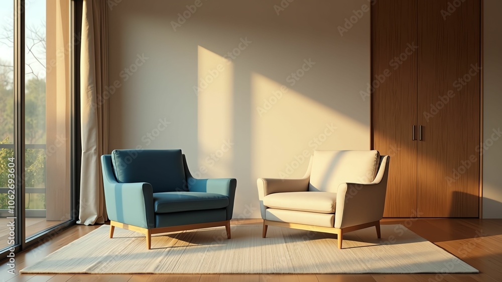 Cozy and Inviting Living Room Design with Contrasting Armchairs Cozy and Inviting Living Room Design with Contrasting Armchairs