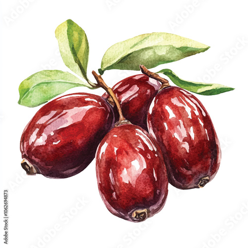 Jujube fruit watercolor clipart illustration