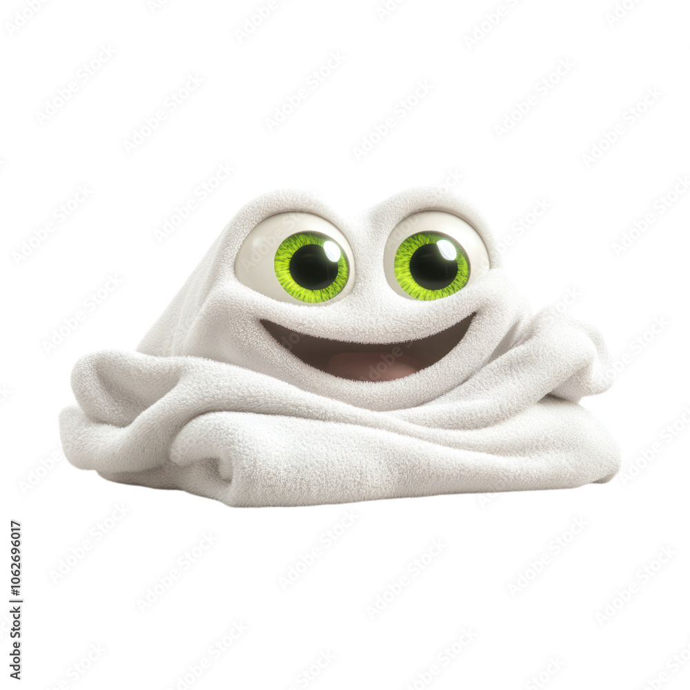 Fototapeta premium Cute Fuzzy Creature with Big Green Eyes