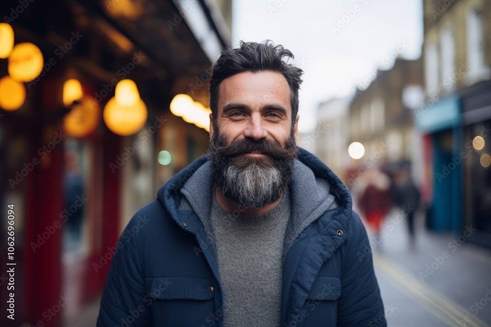 Portrait of handsome bearded man with long beard in the city. Portrait of handsome bearded man with long beard in the city.