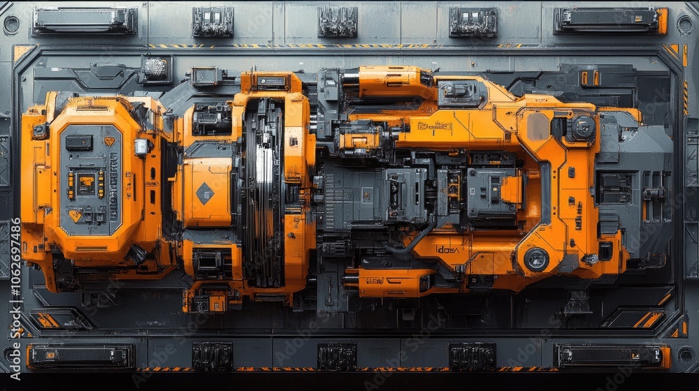 Futuristic Industrial Machine with Orange Accents Futuristic Industrial Machine with Orange Accents