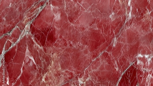 Close-up of red marble with white and gray veins.