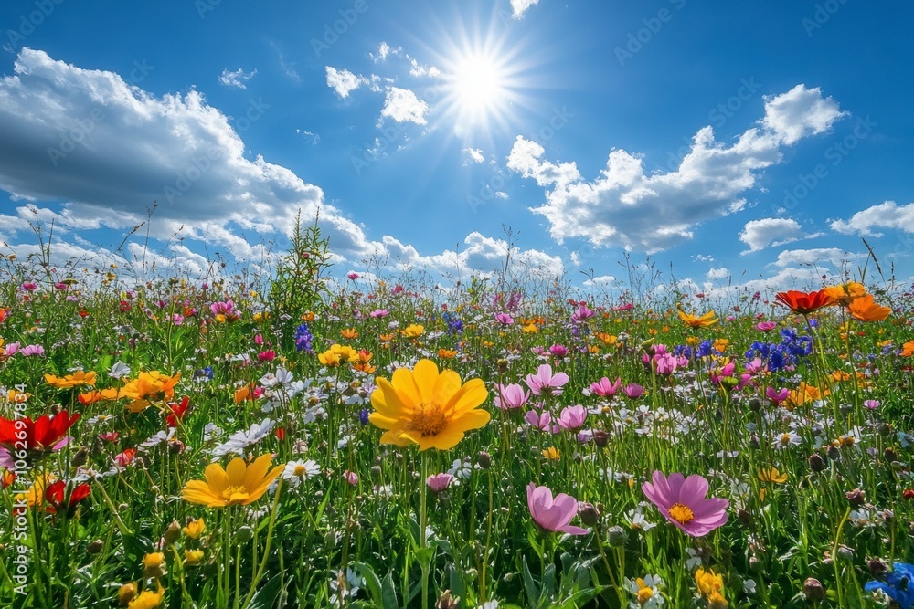 Beautiful summer fields with blooming poppies and green grass, calm atmosphere, sunny day Beautiful summer fields with blooming poppies and green grass, calm atmosphere, sunny day