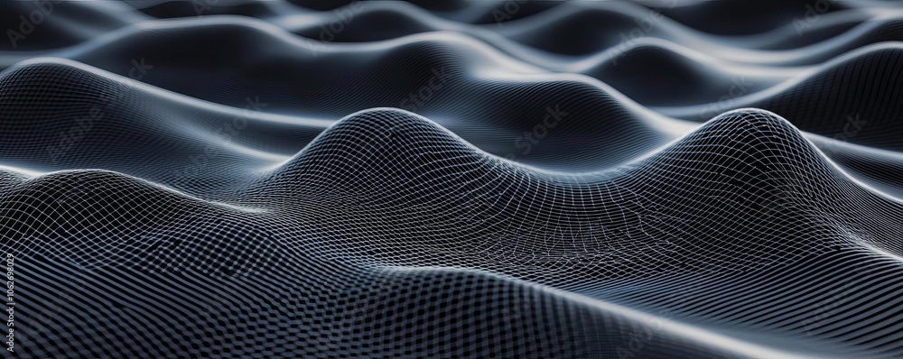 Abstract wave patterns in dark hue, showcasing intricate mesh texture and fluid motion. Ideal for digital backgrounds and visual compositions. Abstract wave patterns in dark hue, showcasing intricate mesh texture and fluid motion. Ideal for digital backgrounds and visual compositions.
