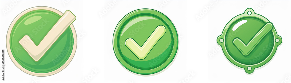Three green checkmarks in different styles. Three green checkmarks in different styles.
