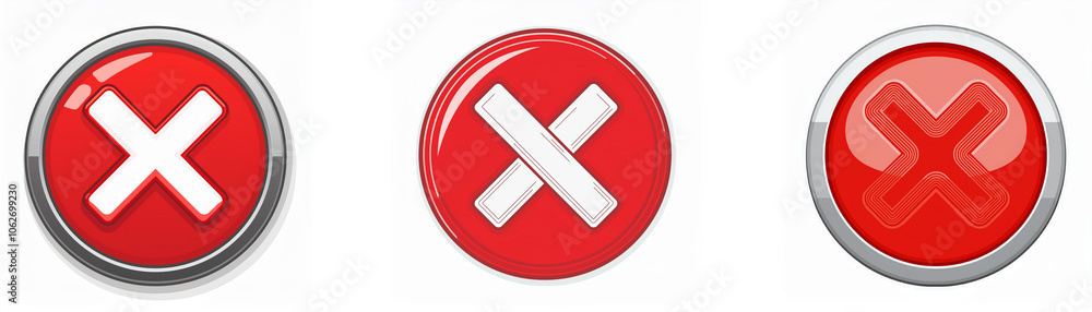 Three red round buttons with white Three red round buttons with white