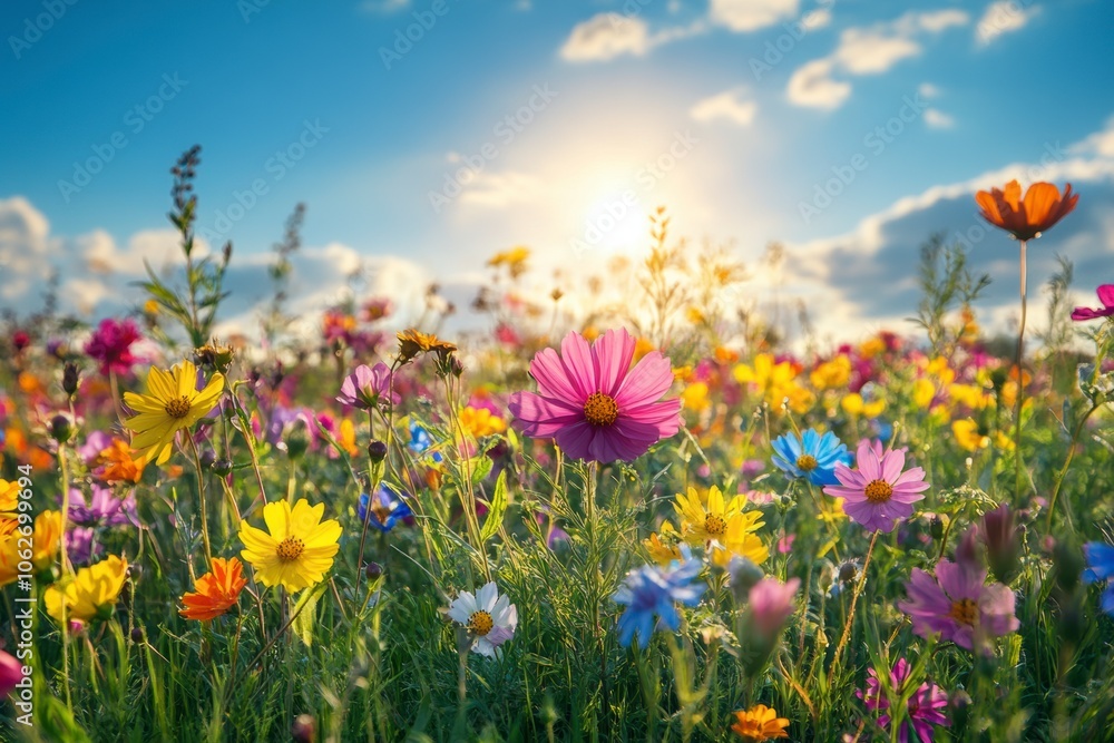 Beautiful summer fields with blooming poppies and green grass, calm atmosphere, sunny day Beautiful summer fields with blooming poppies and green grass, calm atmosphere, sunny day