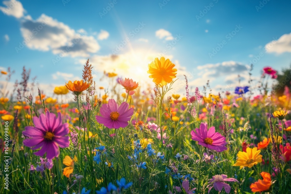 Beautiful summer fields with blooming poppies and green grass, calm atmosphere, sunny day Beautiful summer fields with blooming poppies and green grass, calm atmosphere, sunny day