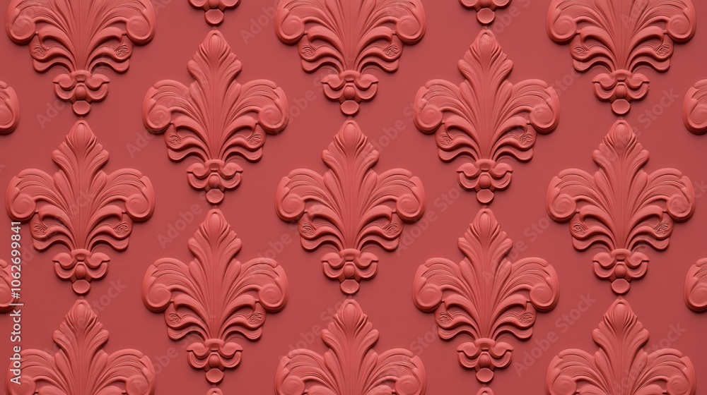 Intricate burgundy damask pattern with raised textures against a subtle matte background, providing an opulent feel with refined detailing Intricate burgundy damask pattern with raised textures against a subtle matte background, providing an opulent feel with refined detailing