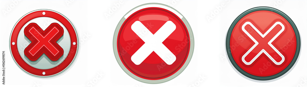 Three red circular buttons with a white X inside them. Three red circular buttons with a white X inside them.
