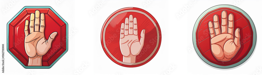 Obraz premium Three red signs with an open hand.