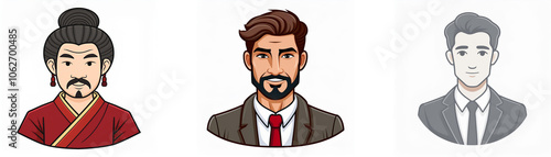 Wallpaper Mural Three illustrated male avatars.  The first is wearing a red and gold robe, the second is wearing a suit, and the third is wearing a gray suit. Torontodigital.ca