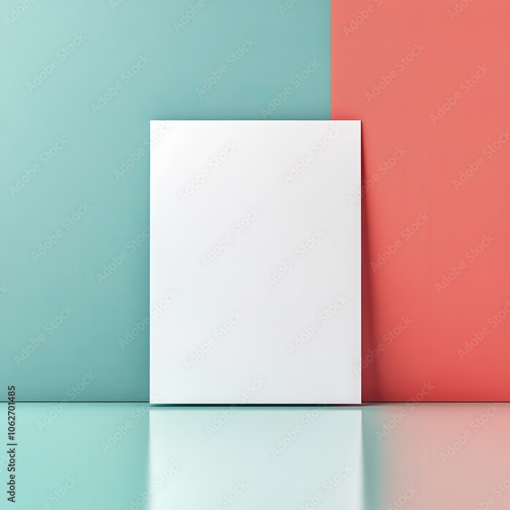 Naklejka premium Blank White Greeting Card Mockup on Soft Red and Mint Green Background