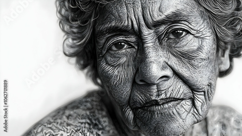 Wallpaper Mural Close-up portrait of an elderly woman with wrinkles and deep-set eyes, looking directly at the camera. Torontodigital.ca