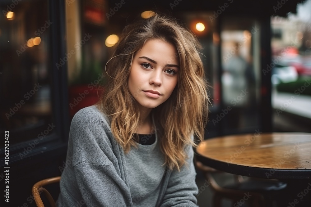 Portrait of a beautiful young woman sitting in a coffee shop. Portrait of a beautiful young woman sitting in a coffee shop.