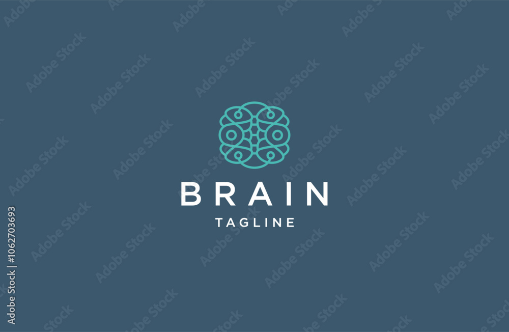 Brain technology line logo icon design template flat vector Brain technology line logo icon design template flat vector