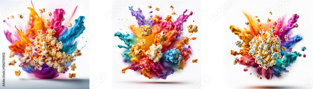 Three colorful explosions with white background. Three colorful explosions with white background.