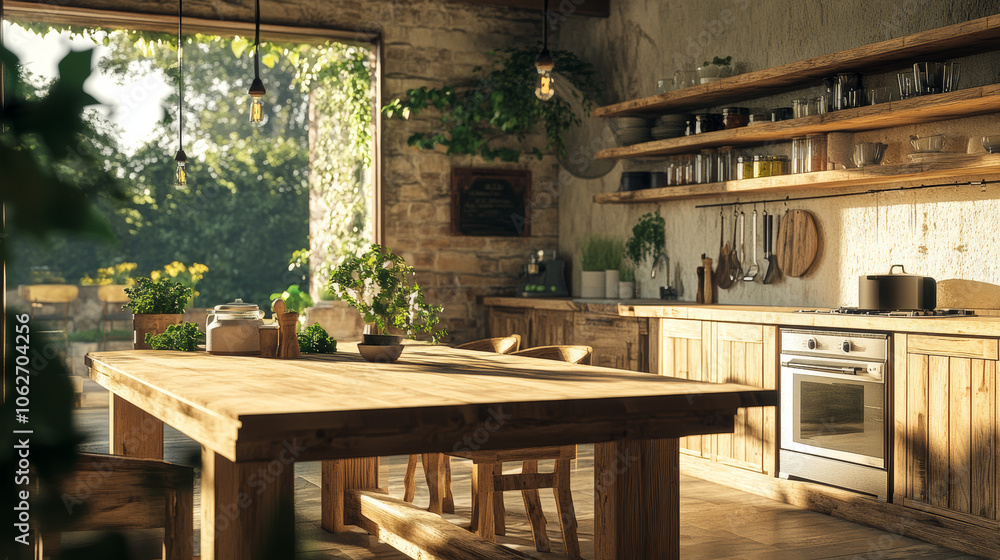 A lovely wooden table, perfect for a kitchen, with a natural look. A lovely wooden table, perfect for a kitchen, with a natural look.