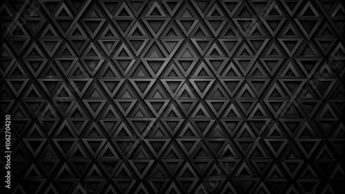 Dark and mysterious black wallpaper featuring a subtle geometric pattern of interlocking triangles, modern decor, moody atmosphere