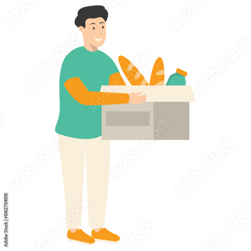 Human Volunteers Character. Help and Care People. Flat Vector Illustration.