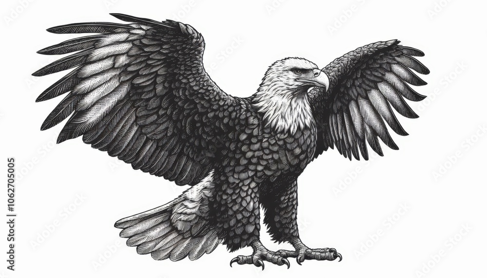 Obraz premium an eagle, sketch engraving illustration. Scratch board imitation. Black and white image.