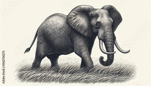 an elephant, sketch engraving illustration. Scratch board imitation. Black and white image. photo