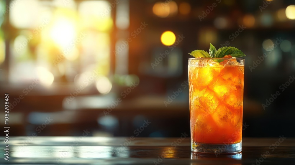Glass of tea with mint leaf garnish. Glass of tea with mint leaf garnish.