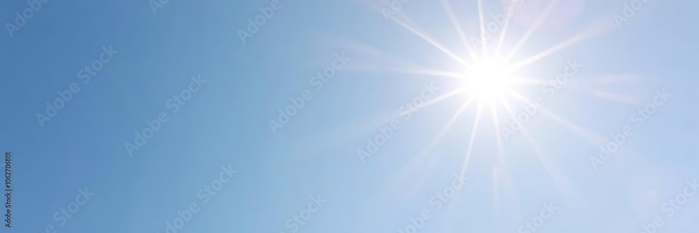 Bright vector sun shining with intense lens flare on a clear blue sky background, bright, abstract, illustration Bright vector sun shining with intense lens flare on a clear blue sky background, bright, abstract, illustration